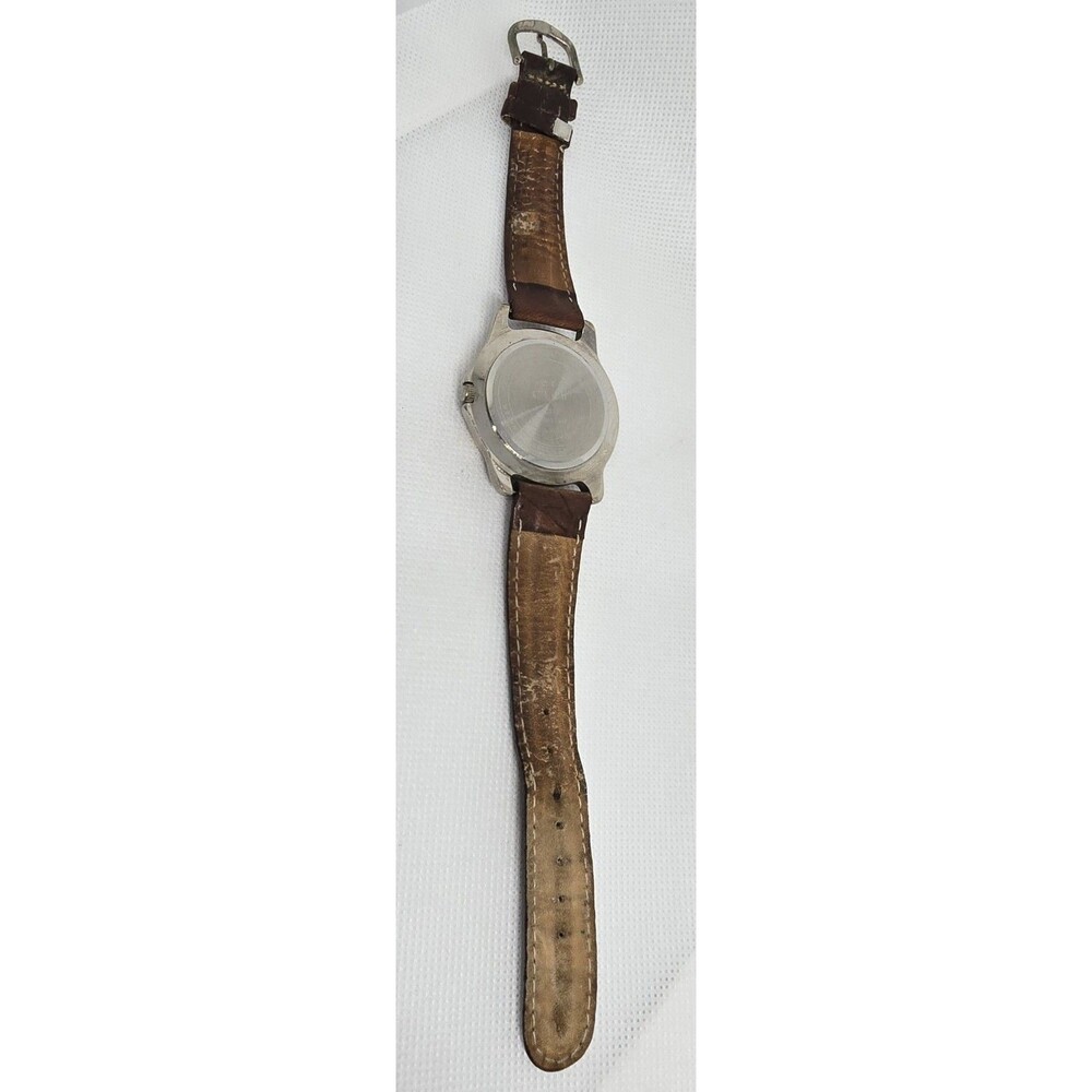 Men's Sierra Club Classic 3 Eye Silver Gold Tone Case Brown Strap Watch 13 - Picture 9 of 10